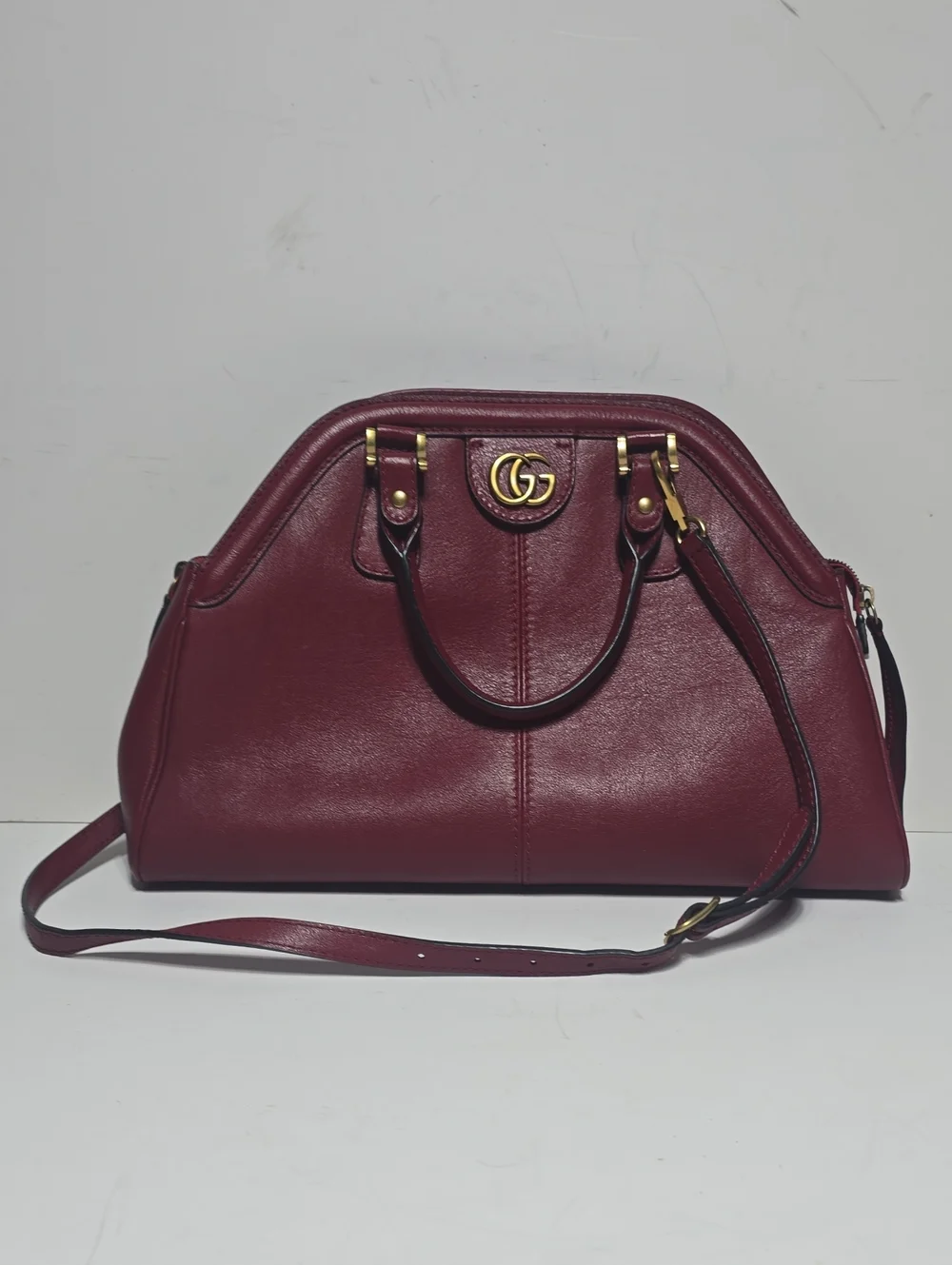 Gucci Re(Belle) Medium Wine Leather Top-Handle Satchel with Gold GG